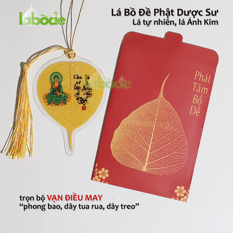 Lá Bồ Đề Phật Dược Sư Lưu Ly Quang Ánh Kim che chở mang lại may mắn bình an