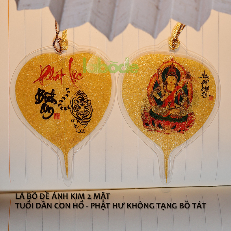 Lá Bồ Đề Tuổi Dần 2 Mặt Ánh Kim phật bản mệnh hư không tạng bồ tát