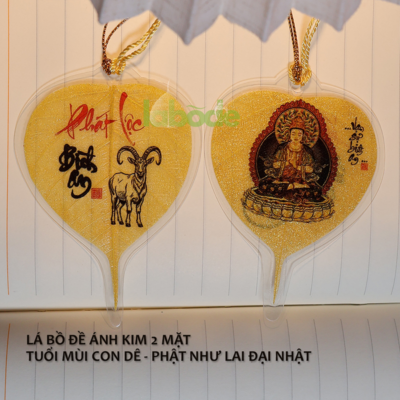 Lá Bồ Đề Tuổi Mùi 2 Mặt Ánh Kim phật bản mệnh như lai đại nhật