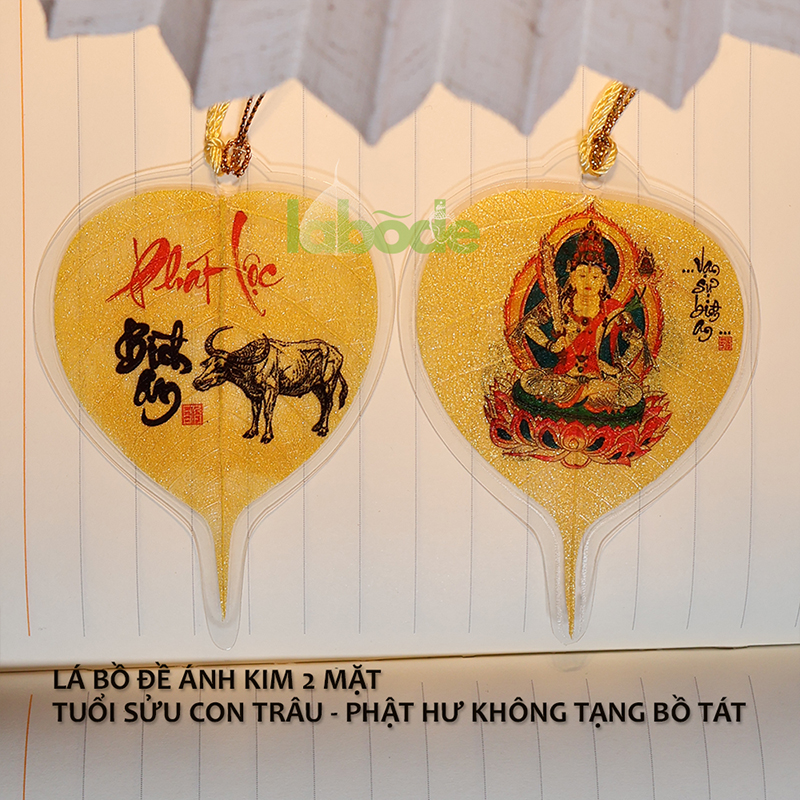 Lá Bồ Đề Tuổi Sửu 2 Mặt Ánh Kim phật bản mệnh hư không tạng bồ tát